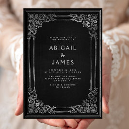 Vintage Frame Black Silver Wedding Einladung