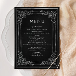 Vintage Frame Black Silver Wedding Menu Menükarte