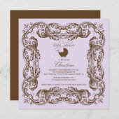 Vintage Frame Brawn Lilac Babydusche Einladung (Vorne/Hinten)