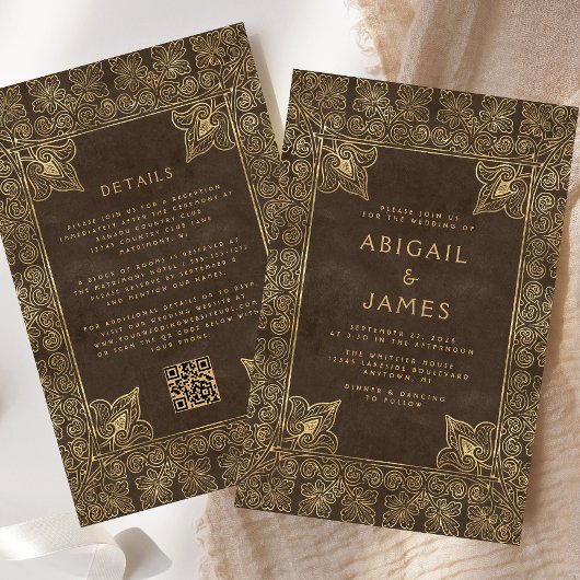 Vintage Frame Brown Gold QR Code Hochzeit