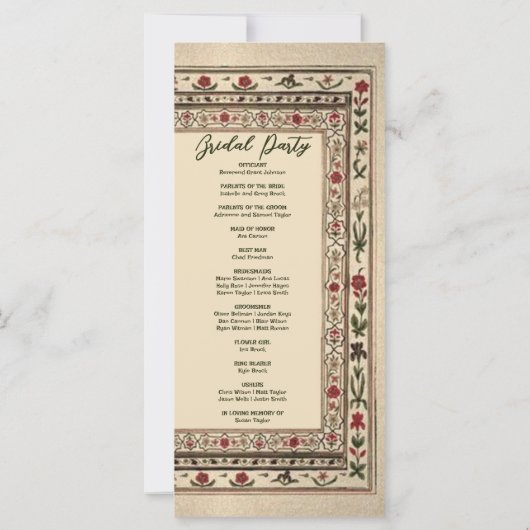 Vintage Frame Ethnic Motif Hochzeitsprogramme (Rückseite)