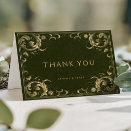 Vintage Frame Olive Green Gold Hochzeit Dankeskarte