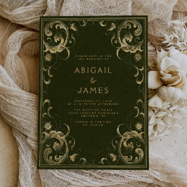 Vintage Frame Olive Green Gold Hochzeit Einladung