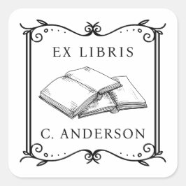 Vintage Frame Personal Library Ex Libris Buchseite Quadratischer Aufkleber