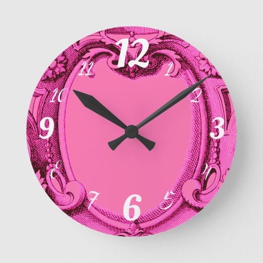 Vintage Frame Pink Wall Clock Runde Wanduhr (Vorderseite)