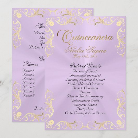 Vintage Frame Quinceanera Program - Lavender/Gold Programm (Vorne/Hinten)