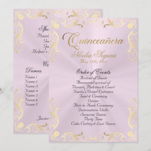 Vintage Frame Quinceanera Program - Pink/Gold Programm (Vorne/Hinten)