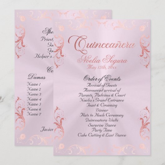 Vintage Frame Quinceanera Program - Pink/Rose Gold Programm (Vorne/Hinten)