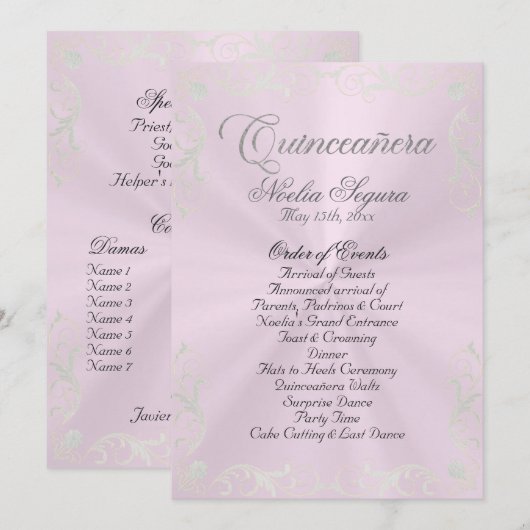 Vintage Frame Quinceanera Program - Pink/Silver Programm (Vorne/Hinten)