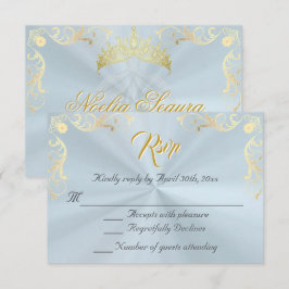 Vintage Frame Quinceanera RSVP - Blue/Gold Karte