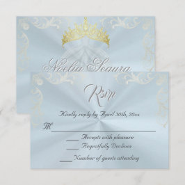 Vintage Frame Quinceanera RSVP - Blue/Silver Karte