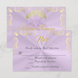 Vintage Frame Quinceanera RSVP - Lavender/Gold Karte
