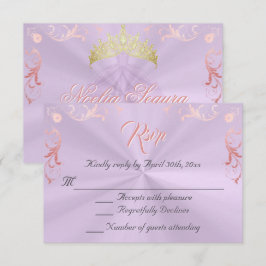 Vintage Frame Quinceanera RSVP -Lavender/Rose Gold Karte