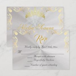 Vintage Frame Quinceanera RSVP - Pearl/Gold Karte
