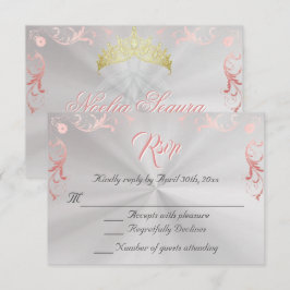 Vintage Frame Quinceanera RSVP - Pearl/Rose Gold Karte