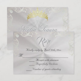 Vintage Frame Quinceanera RSVP - Pearl/Silver Karte