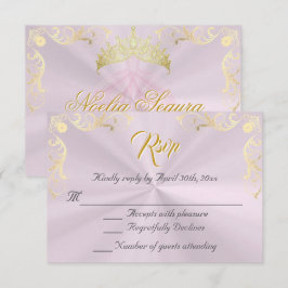 Vintage Frame Quinceanera RSVP - Pink/Gold Karte