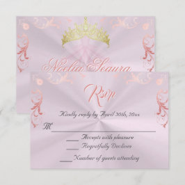 Vintage Frame Quinceanera RSVP - Pink/Rose Gold Karte