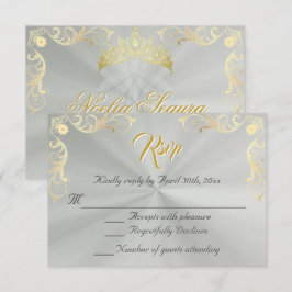 Vintage Frame Quinceanera RSVP - Sage/Gold Karte