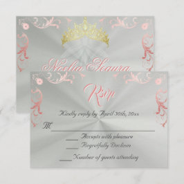 Vintage Frame Quinceanera RSVP - Sage/Rose Gold Karte