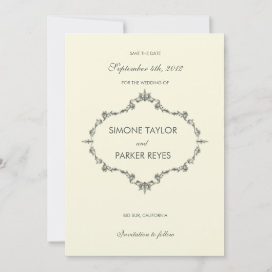 Vintage Frame-Speicherung der Datumskarten Save The Date (Vorderseite)