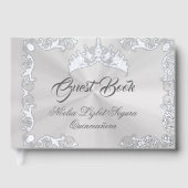 Vintage Frame, Tiara & Gown - White Pearl Gästebuch (Vorderseite)