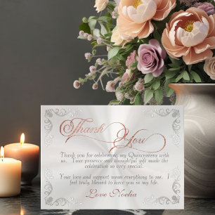 Vintage Frame & Tiara Pearl White Quinceanera Dankeskarte