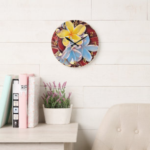 Vintage Frangipani Treati Pop Kunst, Dichtung und Große Wanduhr
