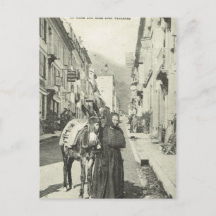 Vintage Frankreich, Bareges, Frau mit einem Esel Postkarte