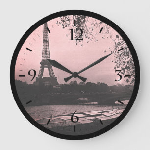 Vintage Frankreich Paris Eiffelturm Sonnenuntergan Große Wanduhr
