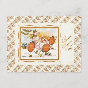 Vintage Frankreich, Schneeballschlacht, Schneemann Postkarte