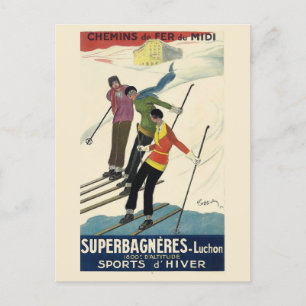 Vintage Frankreich Ski Französische Alpen Bahnreis Postkarte
