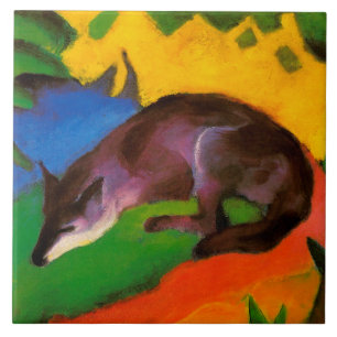 Vintage Franz Marc Blau-Schwarzer Fuchs Fliese