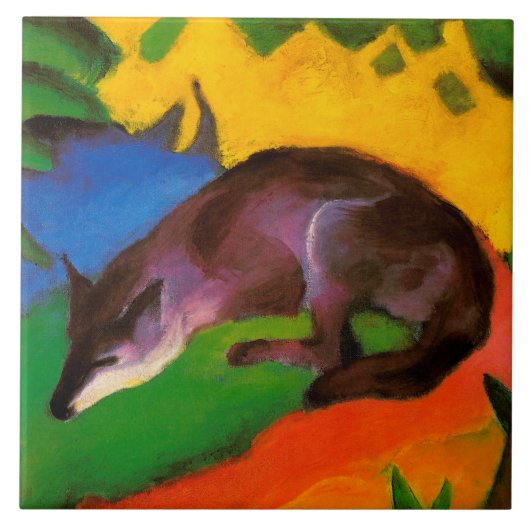 Vintage Franz Marc Blau-Schwarzer Fuchs Fliese (Vorderseite)