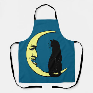 Vintage Franzose Mann im Mond und Katze Schürze