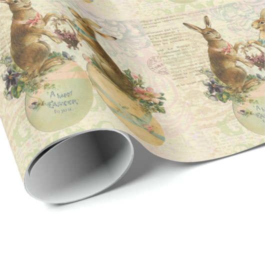 Vintage Franzose-Osterhasen Geschenkpapier (Rolleneckpunkt)