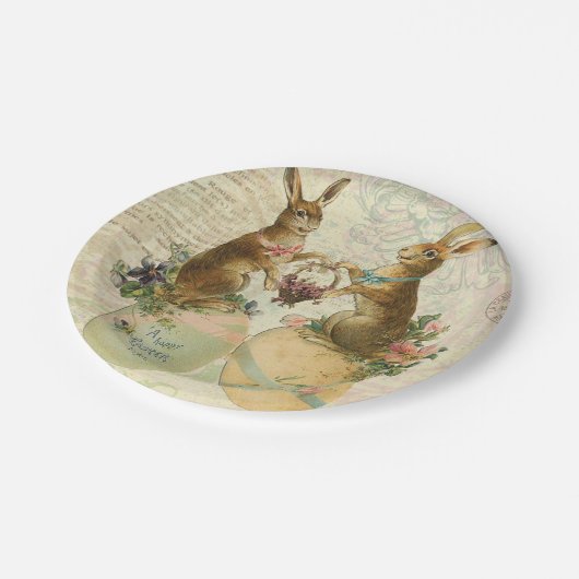 Vintage Franzose-Osterhasen Pappteller (Schrägansicht)