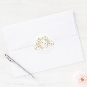 Vintage Französisch Elegant Gold Flora Monogramm H Runder Aufkleber