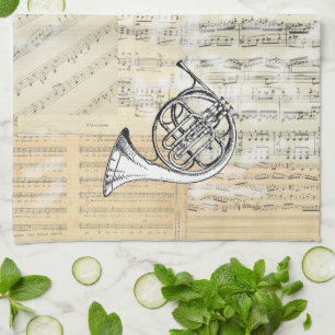 Vintage Französisch Horn Musik Küchenhandtuch Handtuch
