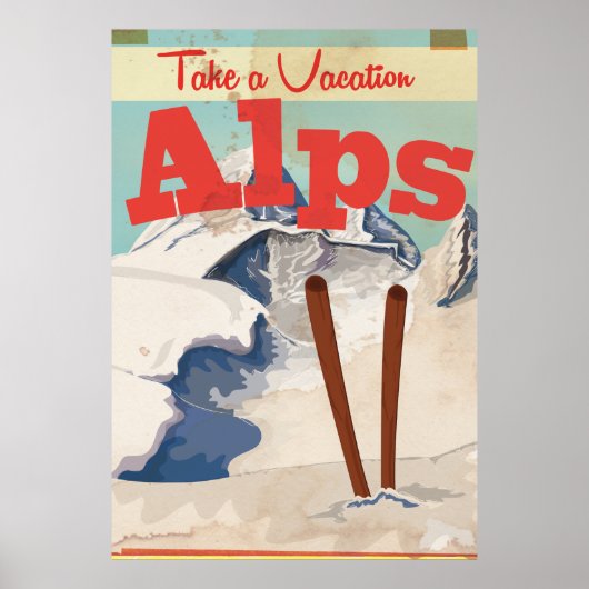 Vintage französische Alpen Reiseplakat Poster (Vorne)