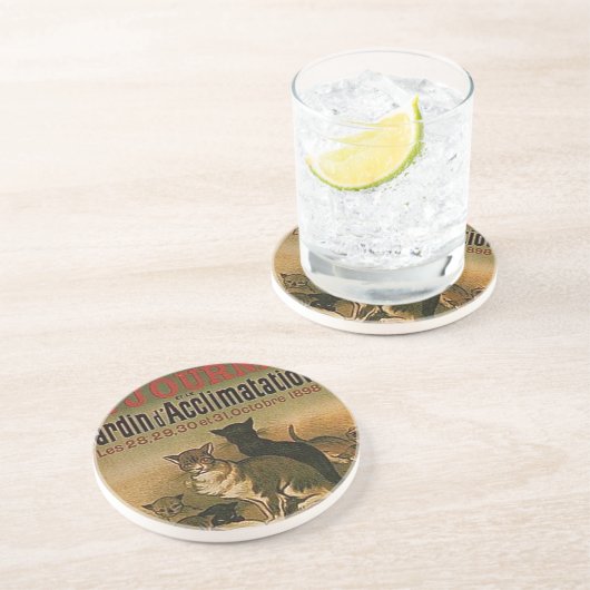 Vintage französische Anzeige - Katzen Sandstein Untersetzer (Seite)