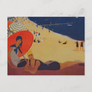 Vintage französische Beach-Reisewerbung Postkarte