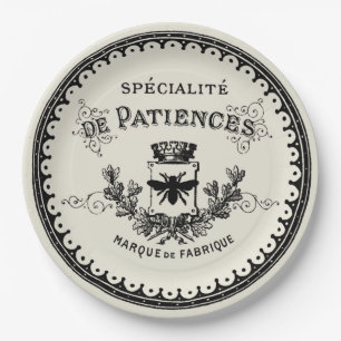 Vintage französische Beschriftungs-Biene u. Krone Pappteller