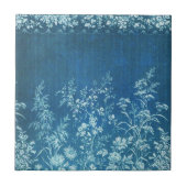 Vintage französische Blume Blue Tile Fliese (Vorderseite)