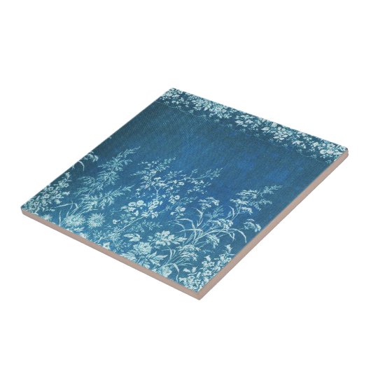 Vintage französische Blume Blue Tile Fliese (Seite)