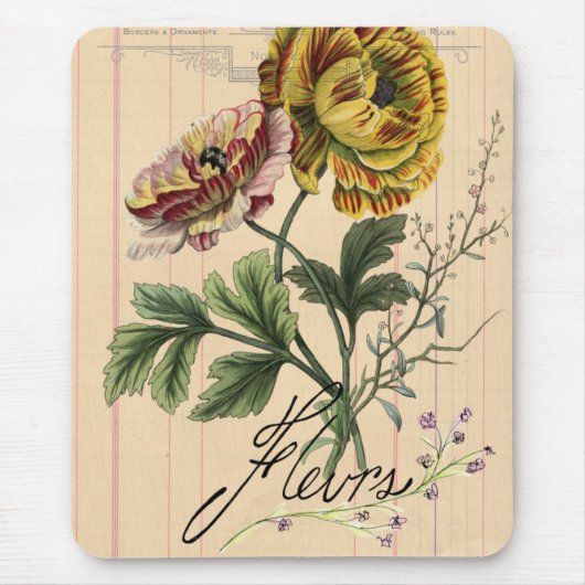 Vintage französische Blume Digitales Collage Mousepad (Vorne)