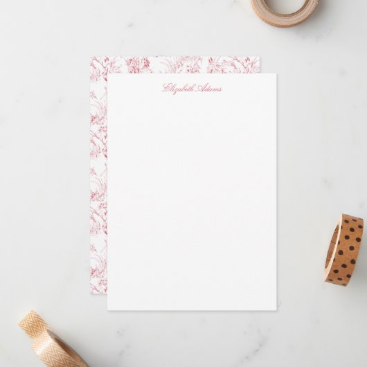 Vintage französische Blumenfantasie-Toile-Pink Mitteilungskarte (Vorderseite/Rückseite Beispiel)