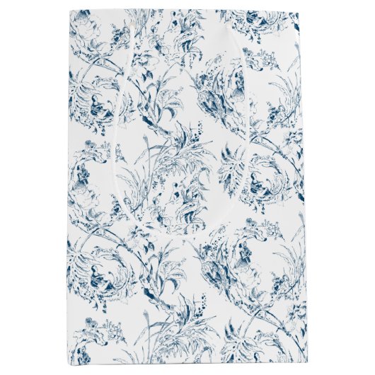 Vintage französische Blumenfantasiewelt-blau Mittlere Geschenktüte (Vorderseite)