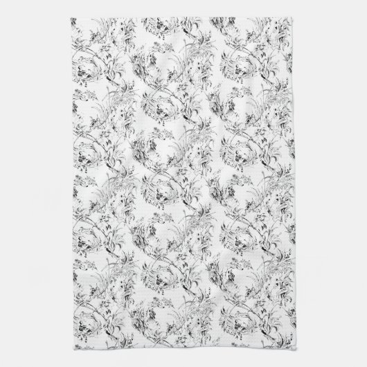 Vintage französische Blumenfantasy Toile-Black Geschirrtuch (Vertikal)