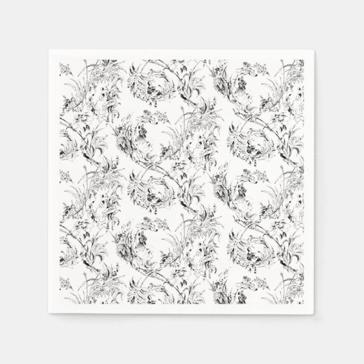 Vintage französische Blumenfantasy Toile-Black Serviette (Vorderseite)